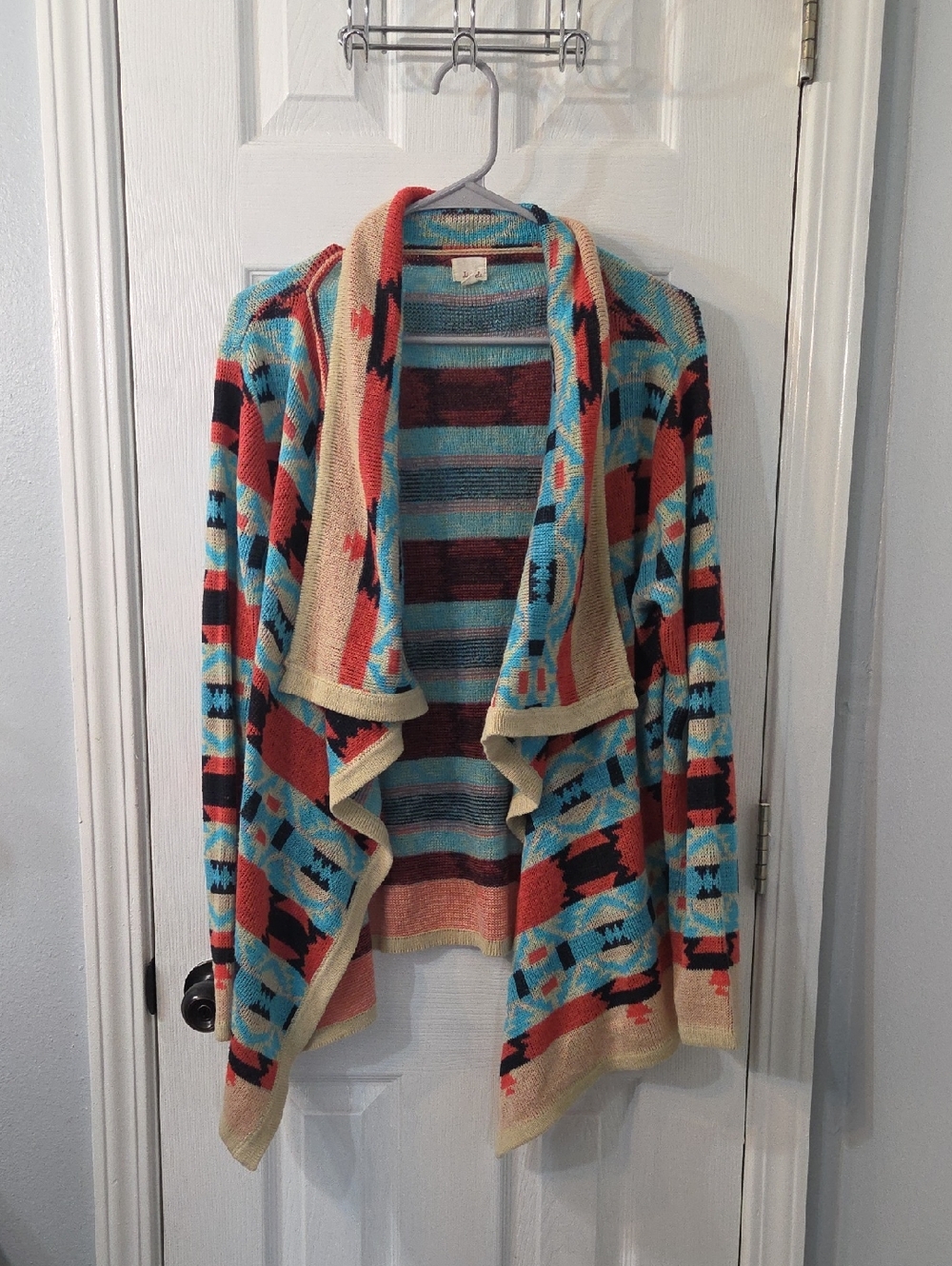 Listicle Turquoise Multi Aztec Open-Front Cardigan